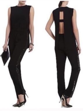 BCBGMaxazria Mirabella Tuxedo Black Sequin Jumpsuit. XS. NWT. $398!